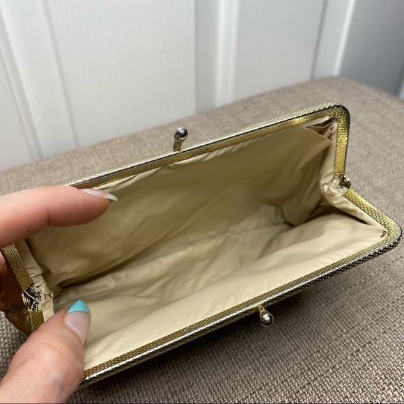VINTAGE Gold Clutch Wallet Coin Purse Small Accessory Bag, hidden pocket under - Picture 5 of 7